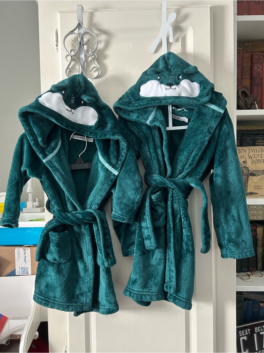 George Teal Plush Hooded Kids Robe with Animal Face